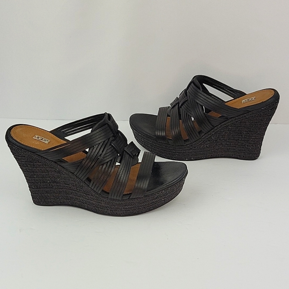 UGG Melinda Platform Mule Espadrille Wedges Black Size 9 - Picture 4 of 11